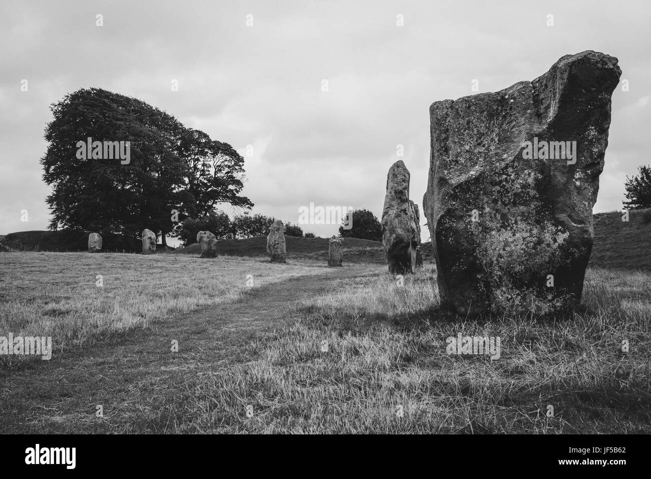 Immagine di panorama di Antiche Pietre di Avebury, UK, Wiltshire Foto Stock