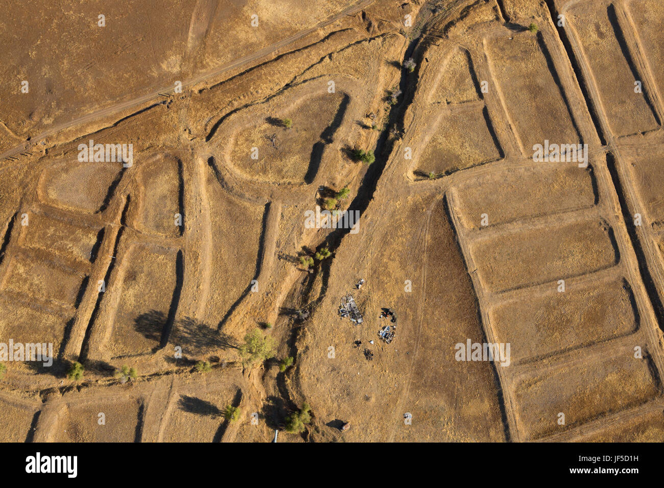 Una veduta aerea di campi agricoli e piantando patterns in California, a est di Napa Valley. Foto Stock