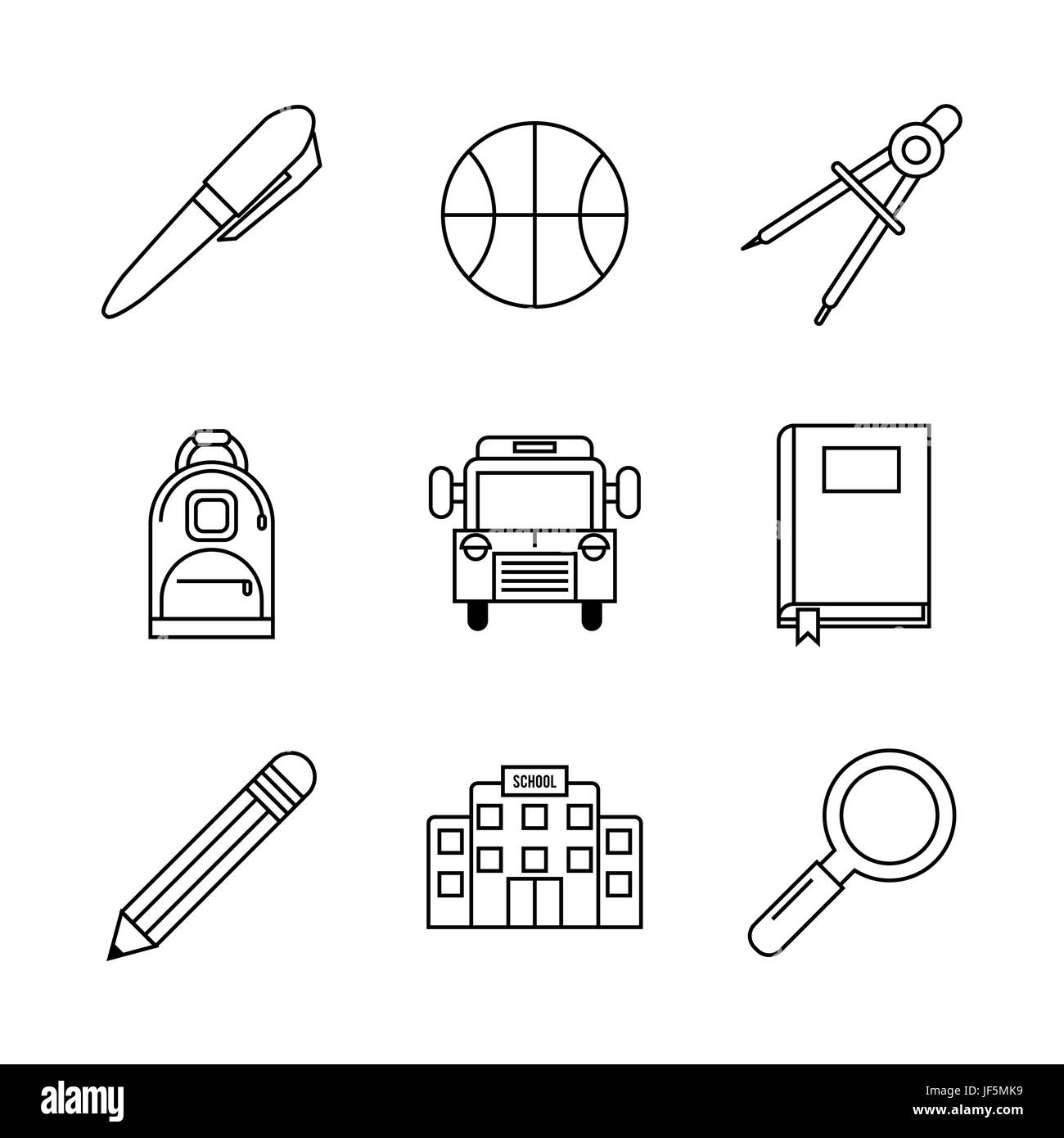 Sfondo bianco con monocromatico icone essenziali della scuola Illustrazione Vettoriale