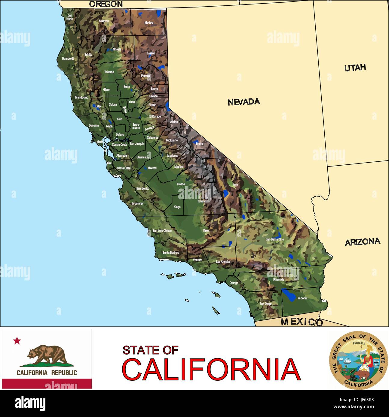 Emblema, bird, california, bandiera, Arizona, Nevada, georgia, stato, provincia Illustrazione Vettoriale