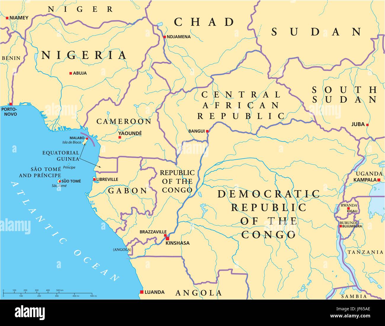 L'Africa occidentale, centrale, Niger, Benin, Nigeria, mappa, Atlas, mappa del mondo, Illustrazione Vettoriale