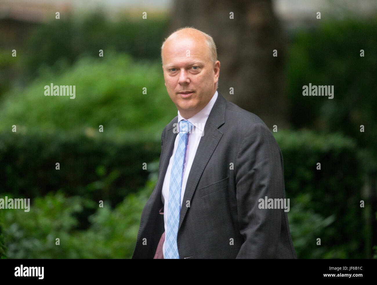 Chris Grayling il Segretario di Stato per il trasporto arriva settimanale per la riunione di gabinetto al numero 10 di Downing street Foto Stock