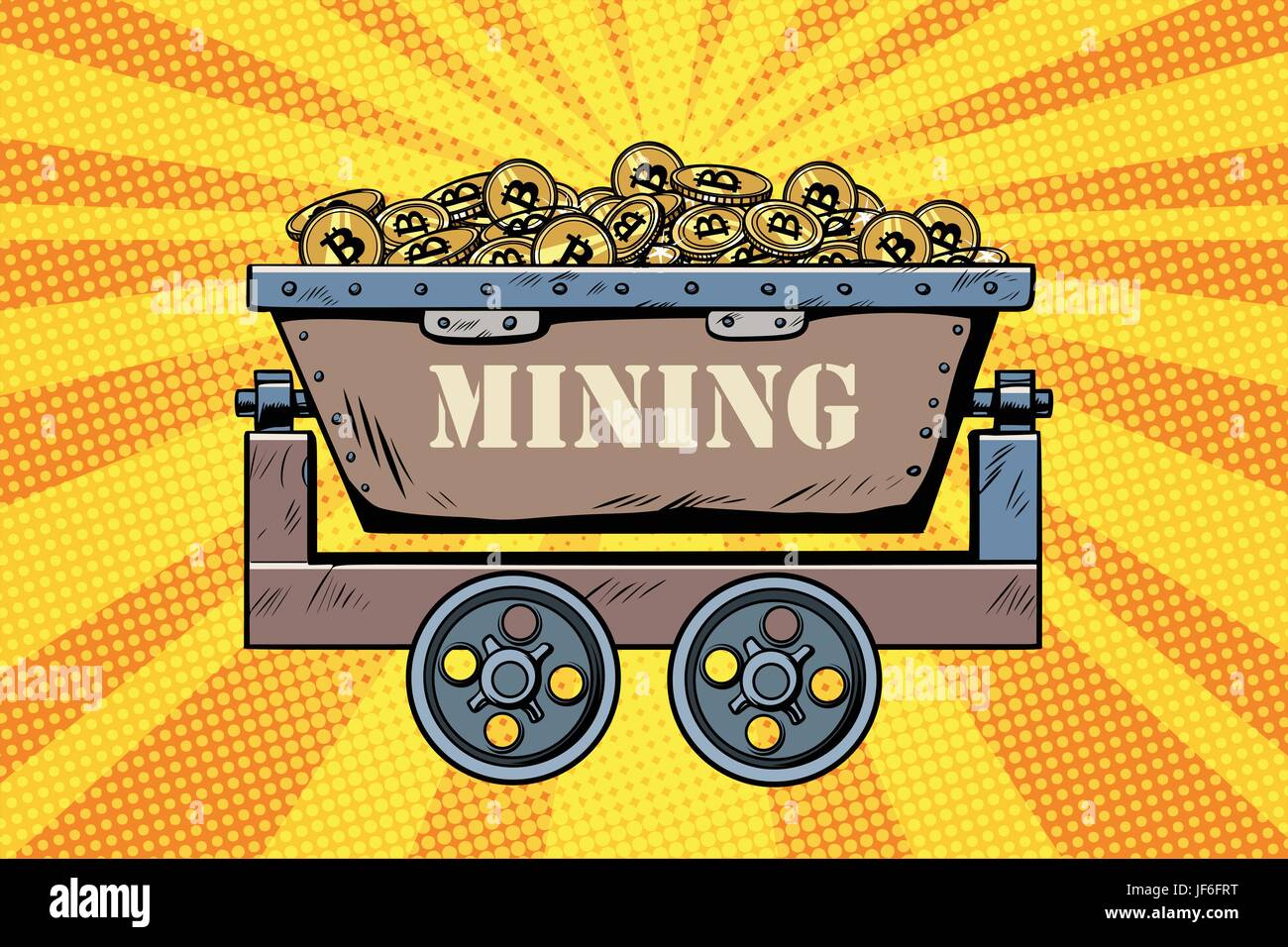 Carrello minerario con cryptocurrency bitcoin Illustrazione Vettoriale