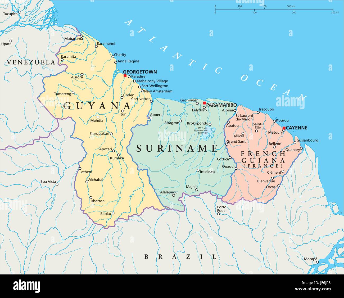 Sud America Suriname, Guyana, mappa, Atlas, mappa del mondo, viaggi, atlantico Illustrazione Vettoriale