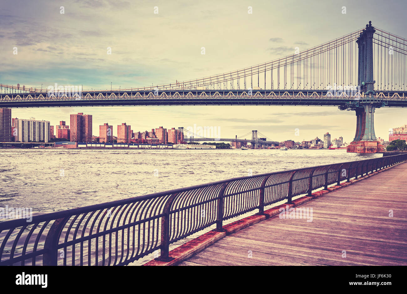 Vintage stilizzata Manhattan Bridge, New York, Stati Uniti d'America. Foto Stock