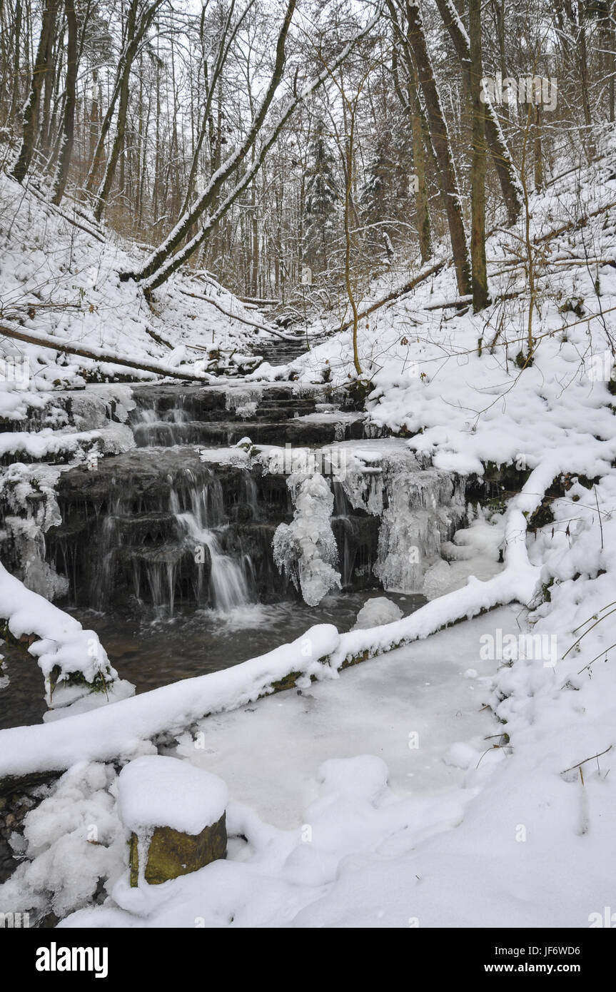 Congelati Brook nei dintorni di Schwaebisch Hall, Germania Foto Stock