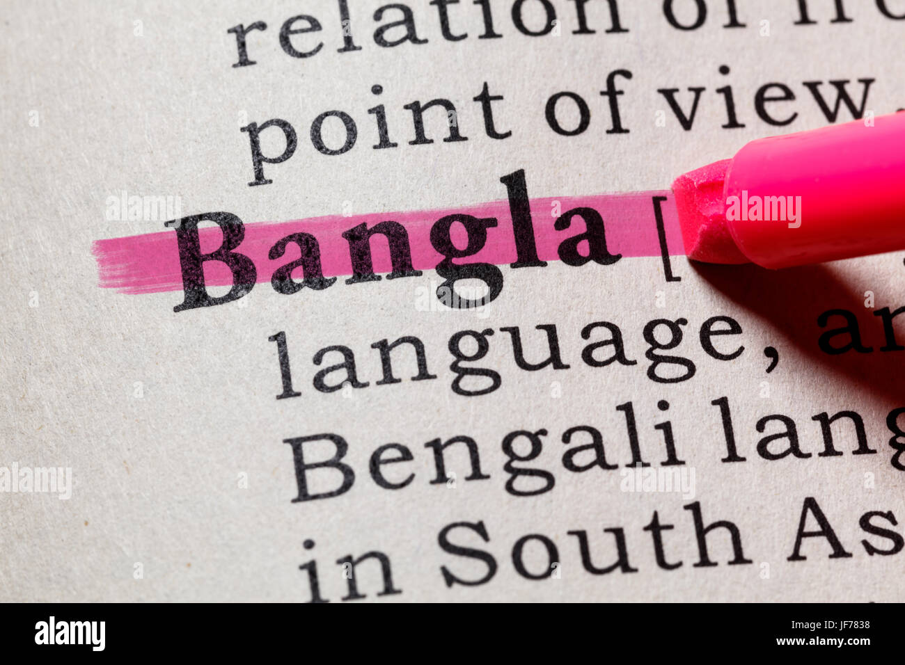 Fake Dizionario, definizione del dizionario della parola Bangla. comprendente i principali parole descrittive. Foto Stock