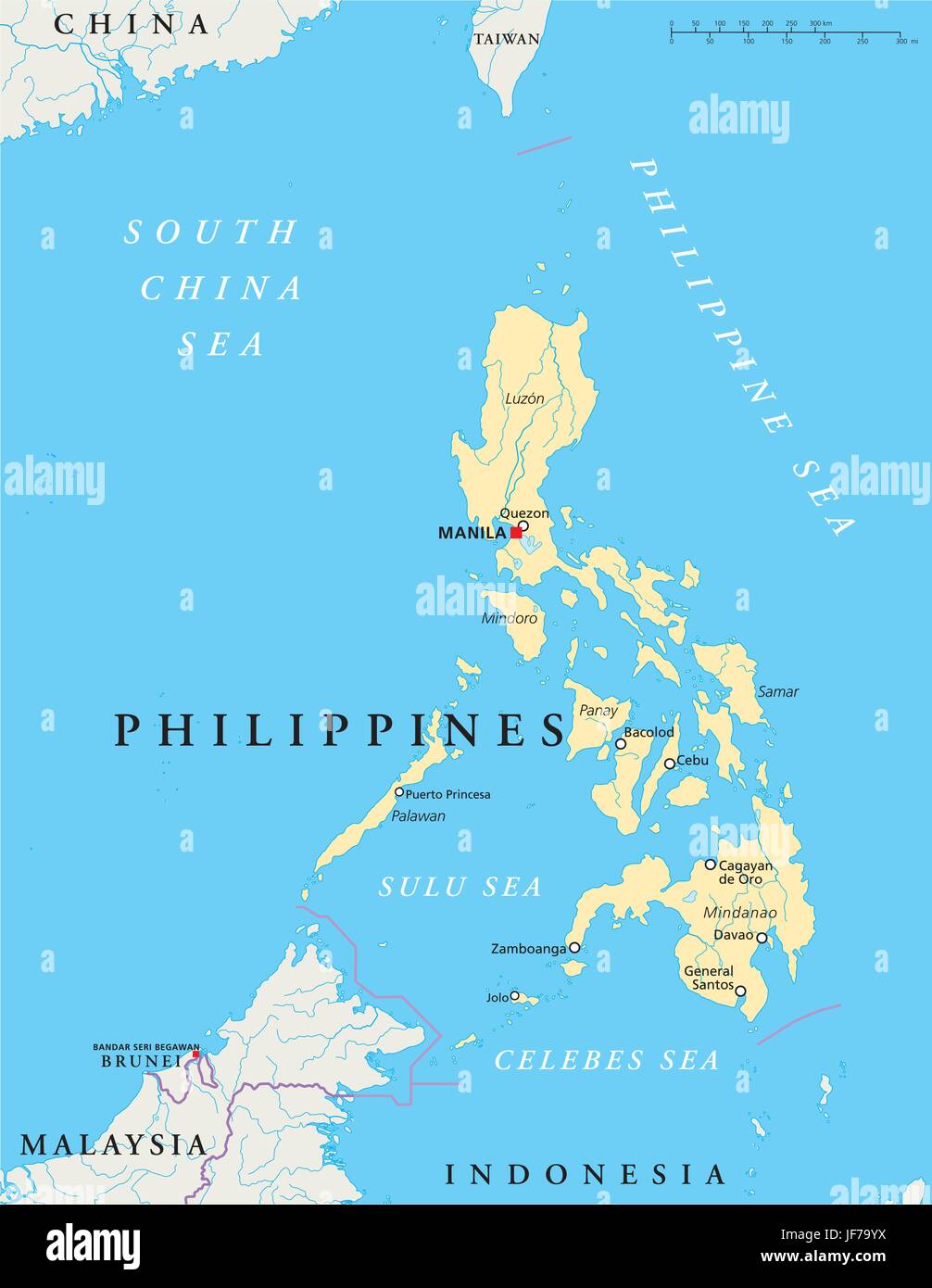 Filippine, mappa, Atlas, mappa del mondo, viaggi, politico, asia Illustrazione Vettoriale