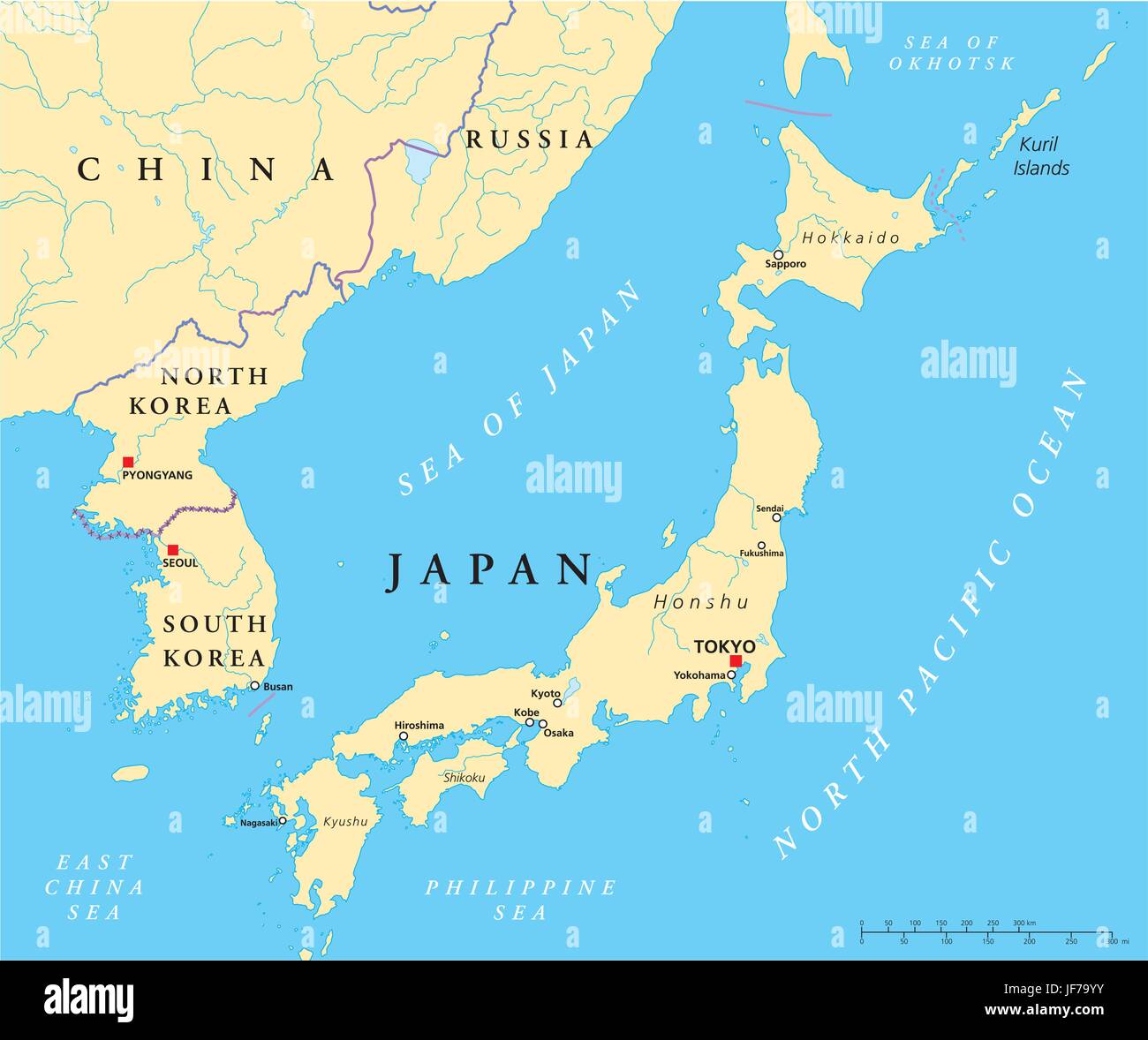 Giappone, Corea, Corea del Nord, mappa, Atlas, mappa del mondo, Tokyo, illustrazione Illustrazione Vettoriale