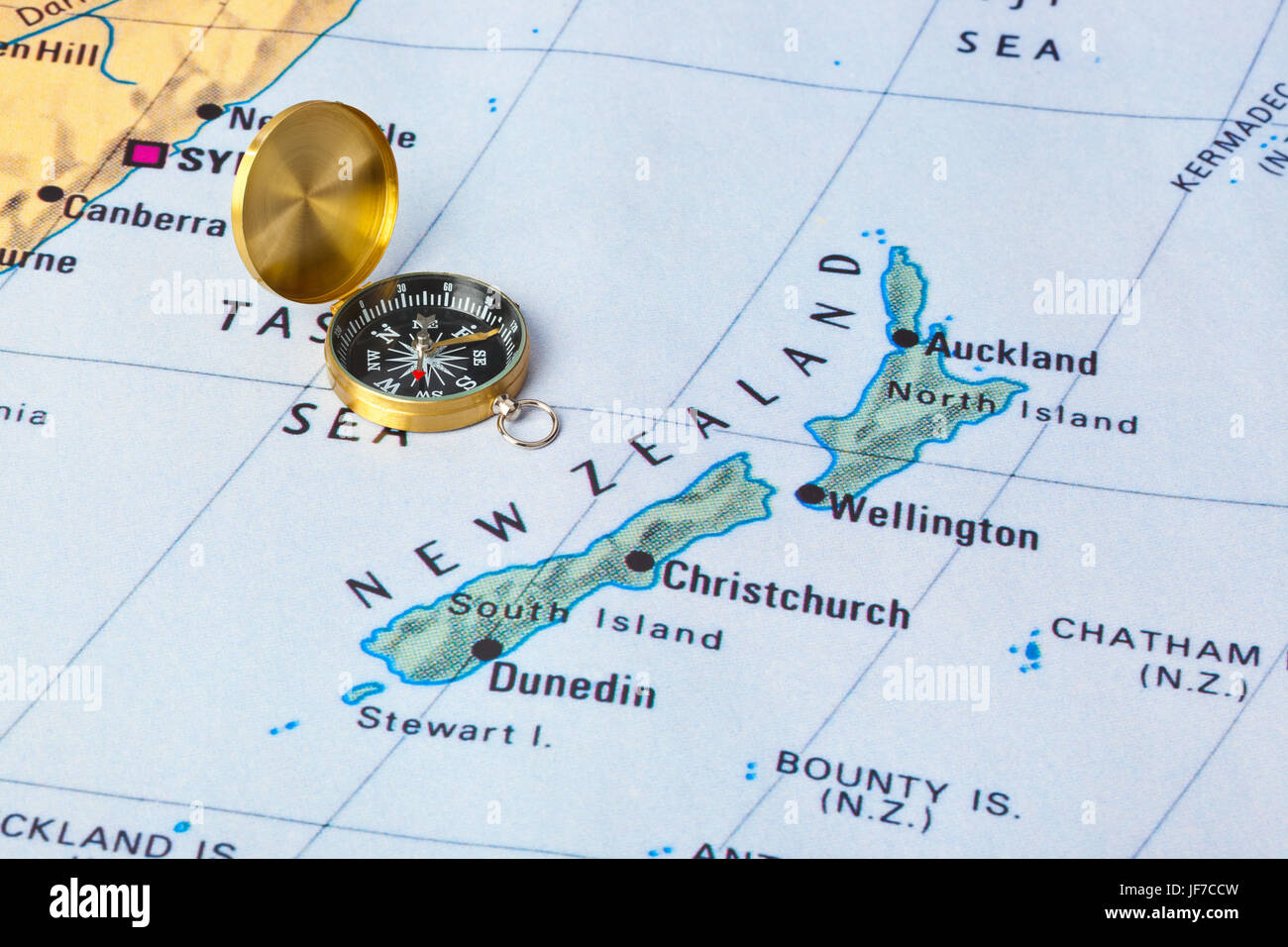 Nuova Zelanda cartina e bussola Foto Stock