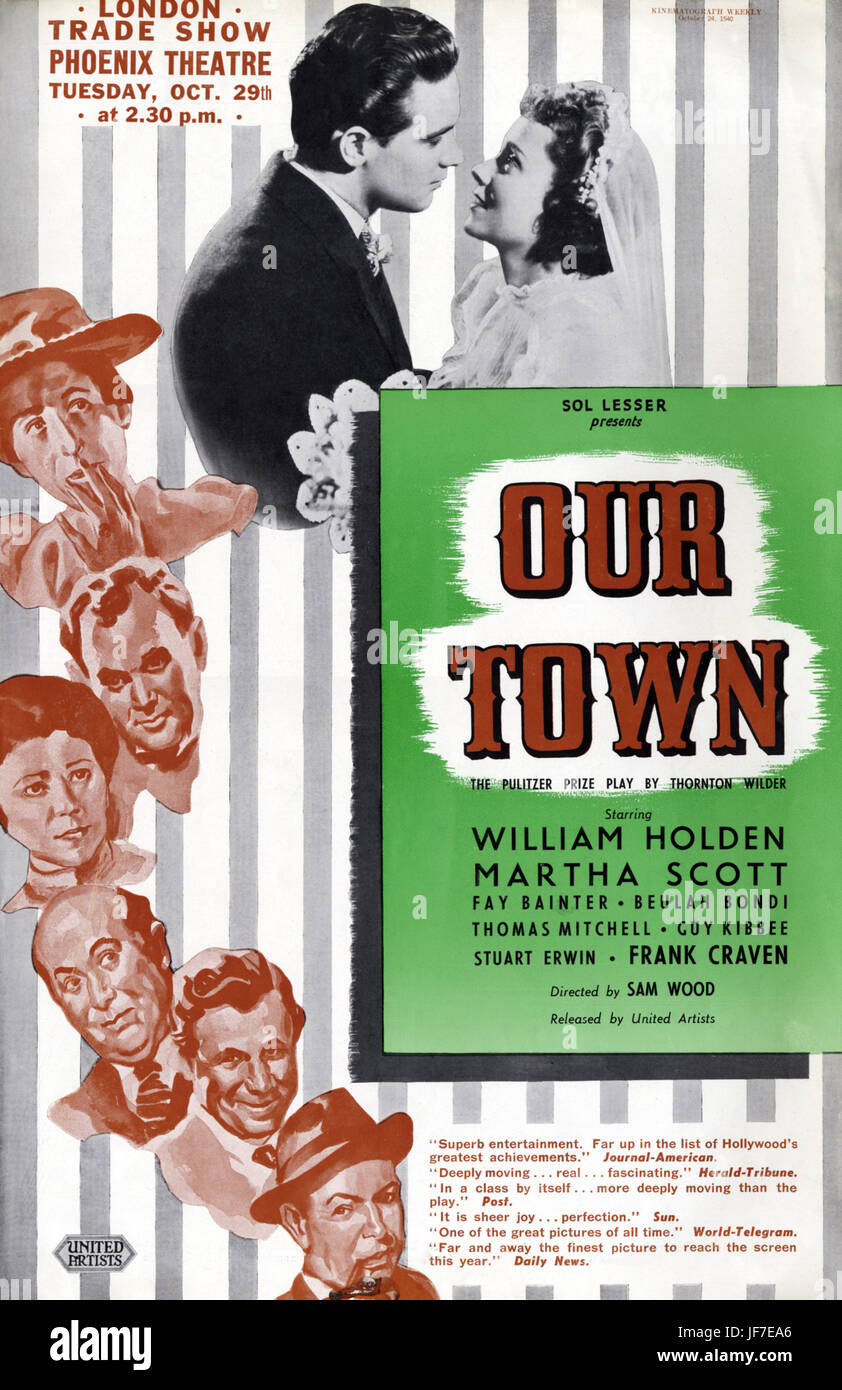 Poster per il film "La nostra citta'. Gioco di Thornton Wilder. 1940. Con William Holden e Martha Scott. Sposa e lo sposo. Foto Stock