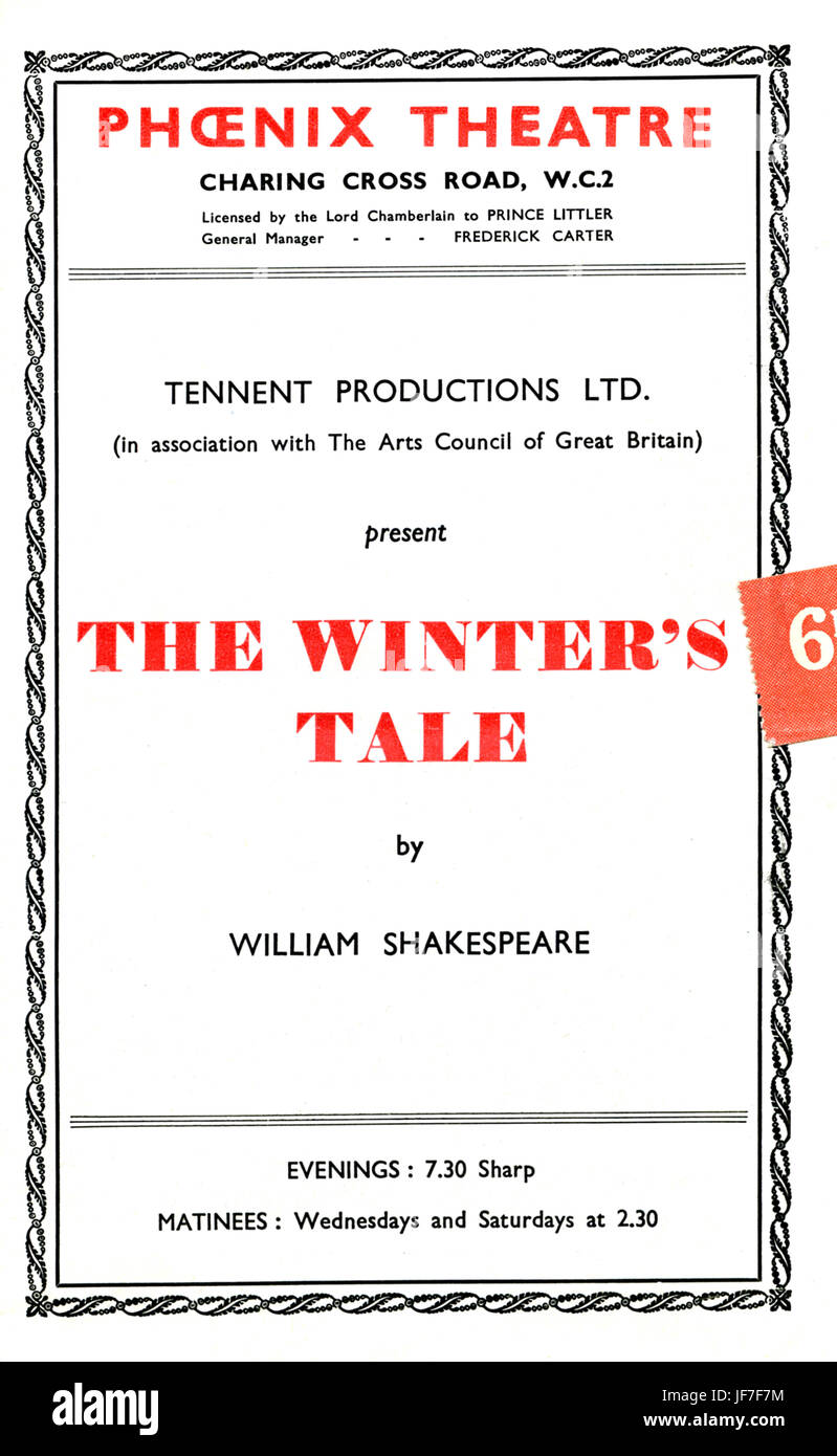William Shakespeare 's 'l'inverno del racconto' al Phoenix Theatre, Londra. Programma, probabilmente 1951. Foto Stock