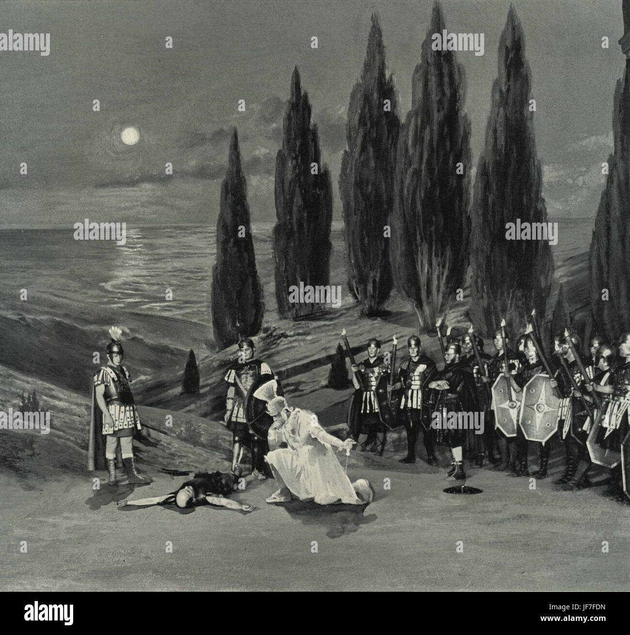 Julius Caesar di William Shakespeare. Atto VI - Bruto e Marc Antony sul campo di battaglia. La produzione da parte del Teatro Nazionale de L'Odeon, Parigi, Francia, 1907. WS: Inglese poeta e drammaturgo battezzato 26 Aprile 1564 - 23 aprile 1616. Foto Stock