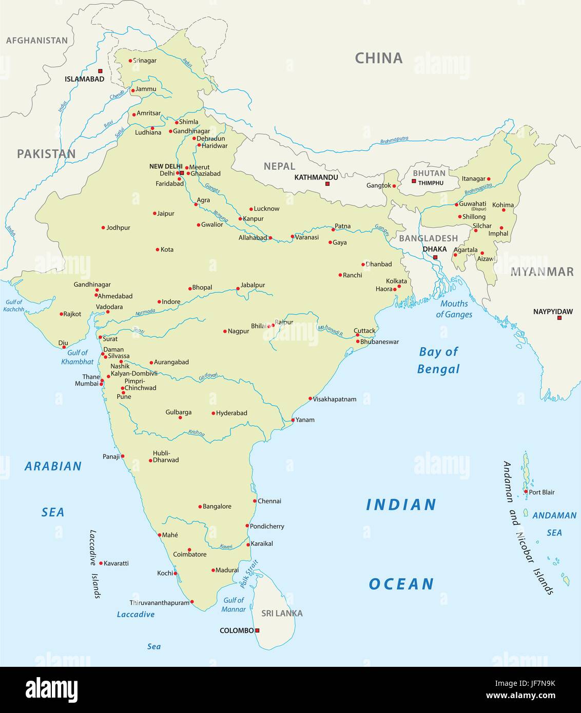 Repubblica di India mappa vettoriale Illustrazione Vettoriale
