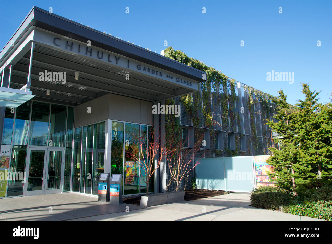 SEATTLE, WASHINGTON, STATI UNITI D'AMERICA - JAN 23rd, 2017: entrata principale del Chihuly Garden e il Museo del Vetro Foto Stock