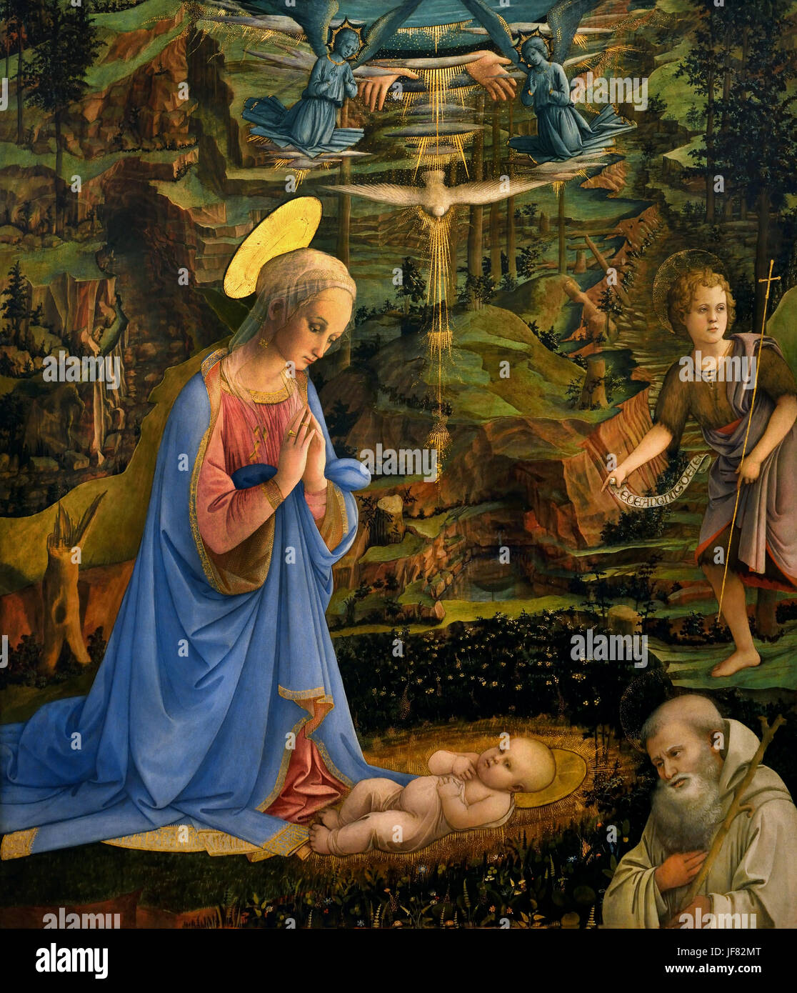 L adorazione del Bambino con i Santi c. 1463 Fra Filippo Lippi (1406 - 1469), chiamato anche Lippo Lippi, pittore italiano del Quattrocento italiano (XV secolo) scuola. Foto Stock