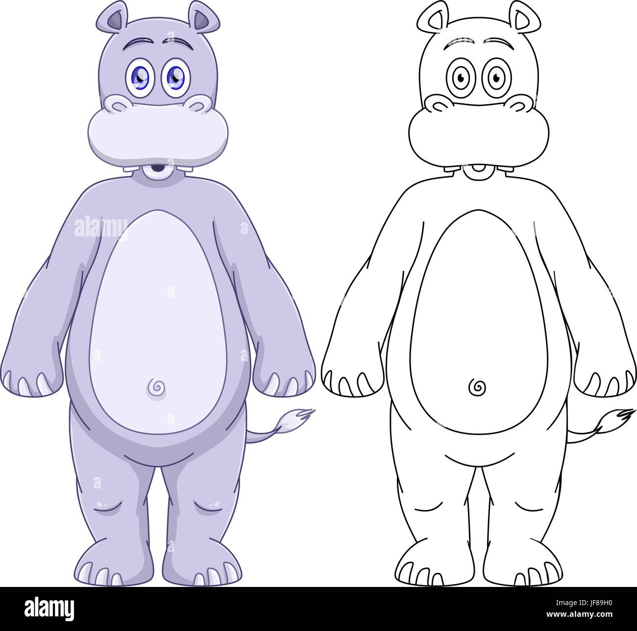 Carino Hippo umanoidi con Lineart Illustrazione Vettoriale