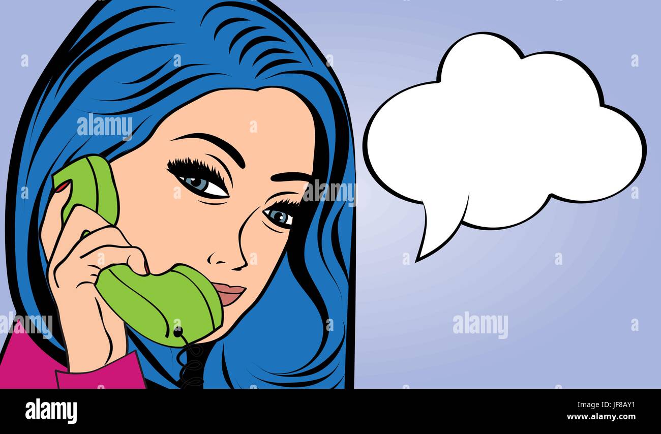 Donna Chat sul telefono, pop art illustrazione Illustrazione Vettoriale