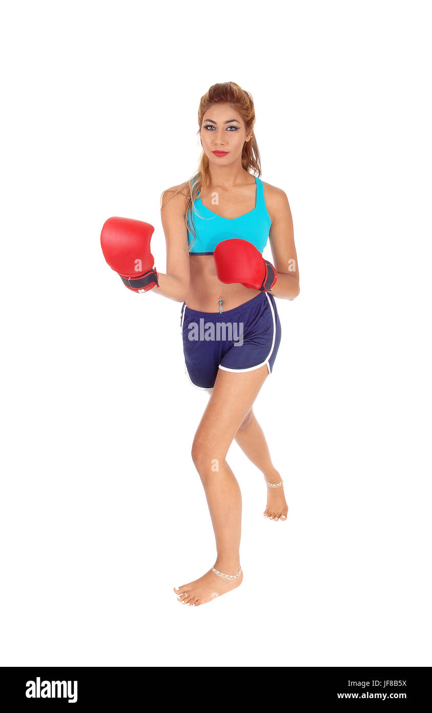 Donna con red boxing chiodi di garofano. Foto Stock