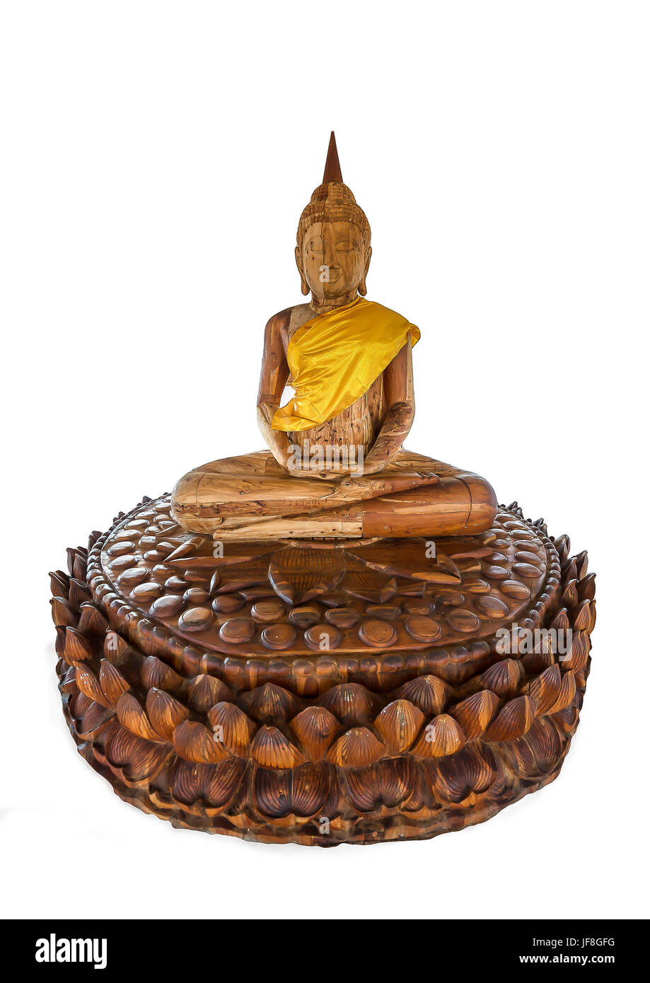 Legno intagliato statua del Buddha, sfondo isolato Foto Stock