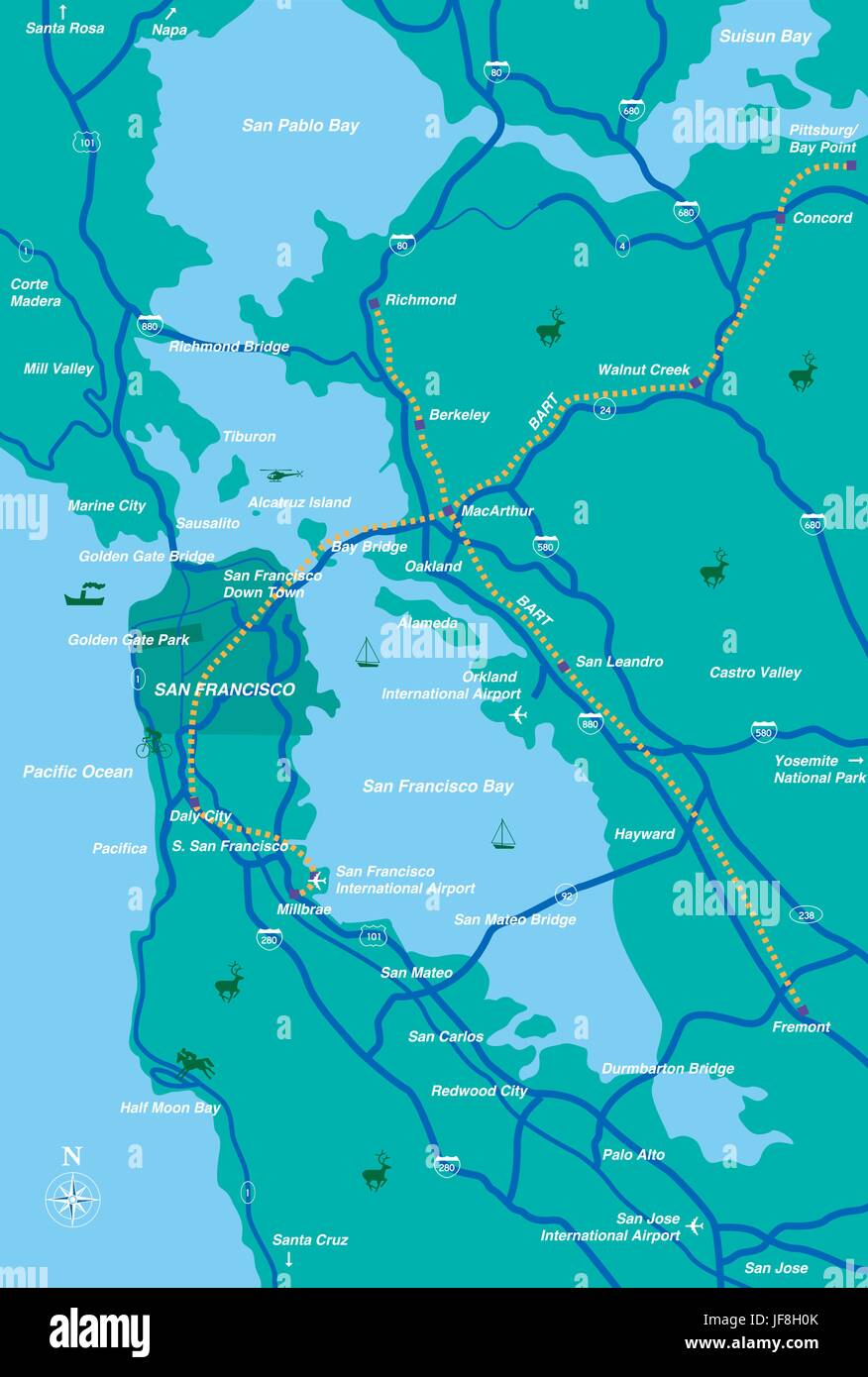 San Francisco Bay Area mappa Illustrazione Vettoriale