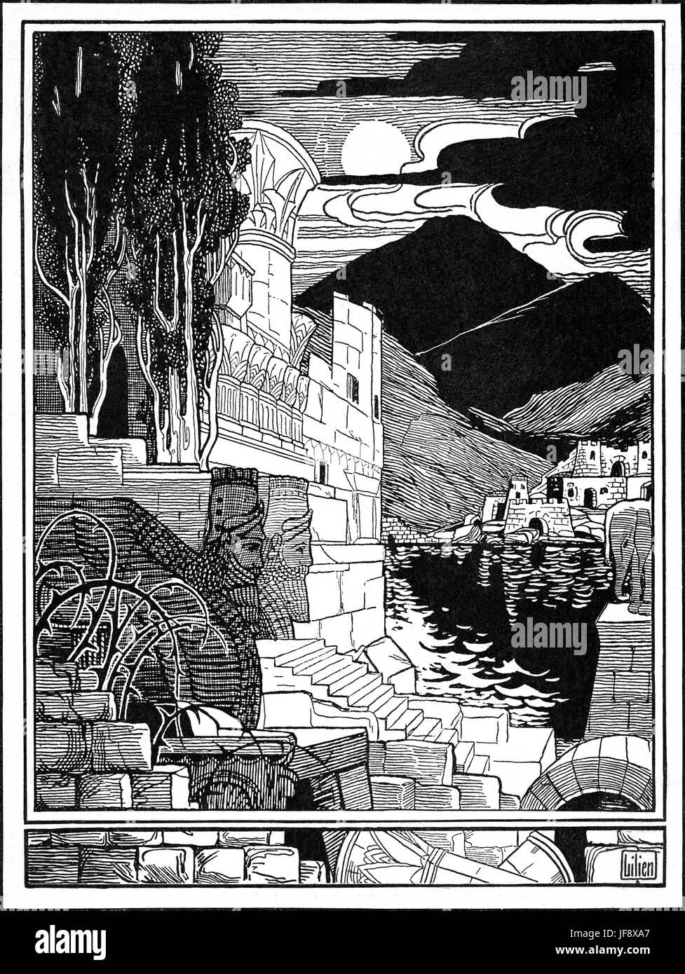 Efraim Moses Lilien illustrazione delle rovine di Sodoma b. 1874 (Galizia) - d.1925 (Germania). Da Giuda (Poesie di Börries Freiherr von Münchausen 1874 - 1945). Foto Stock