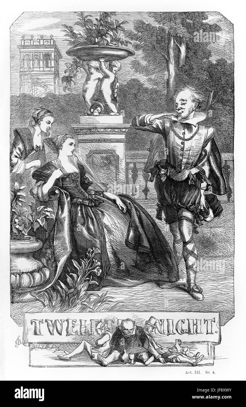 Twelfth Night, giocare William Shakespeare (1564 - 1616). Pagina titolo illustrazione di John Gilbert (1817 - 1897). Foto Stock