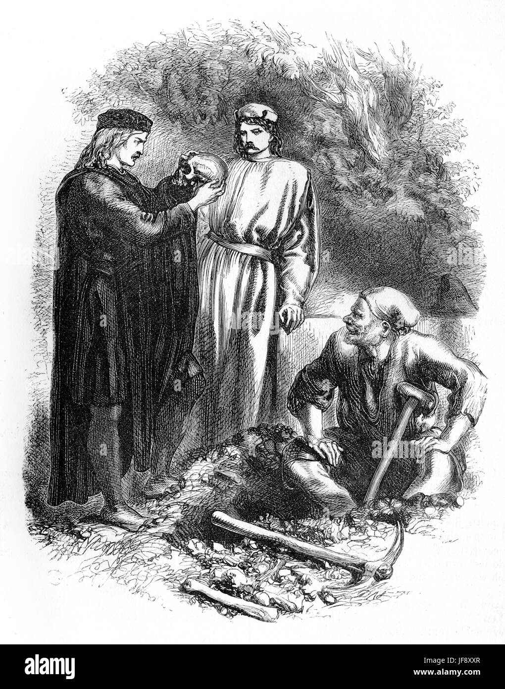 Borgo, giocare William Shakespeare (1564 - 1616). Borgo, Orazio e gravediggers, "Ahimè, poveri Yorrick…" (Act 5 scena 1). Illustrazione di John Gilbert (1817 - 1897). Foto Stock