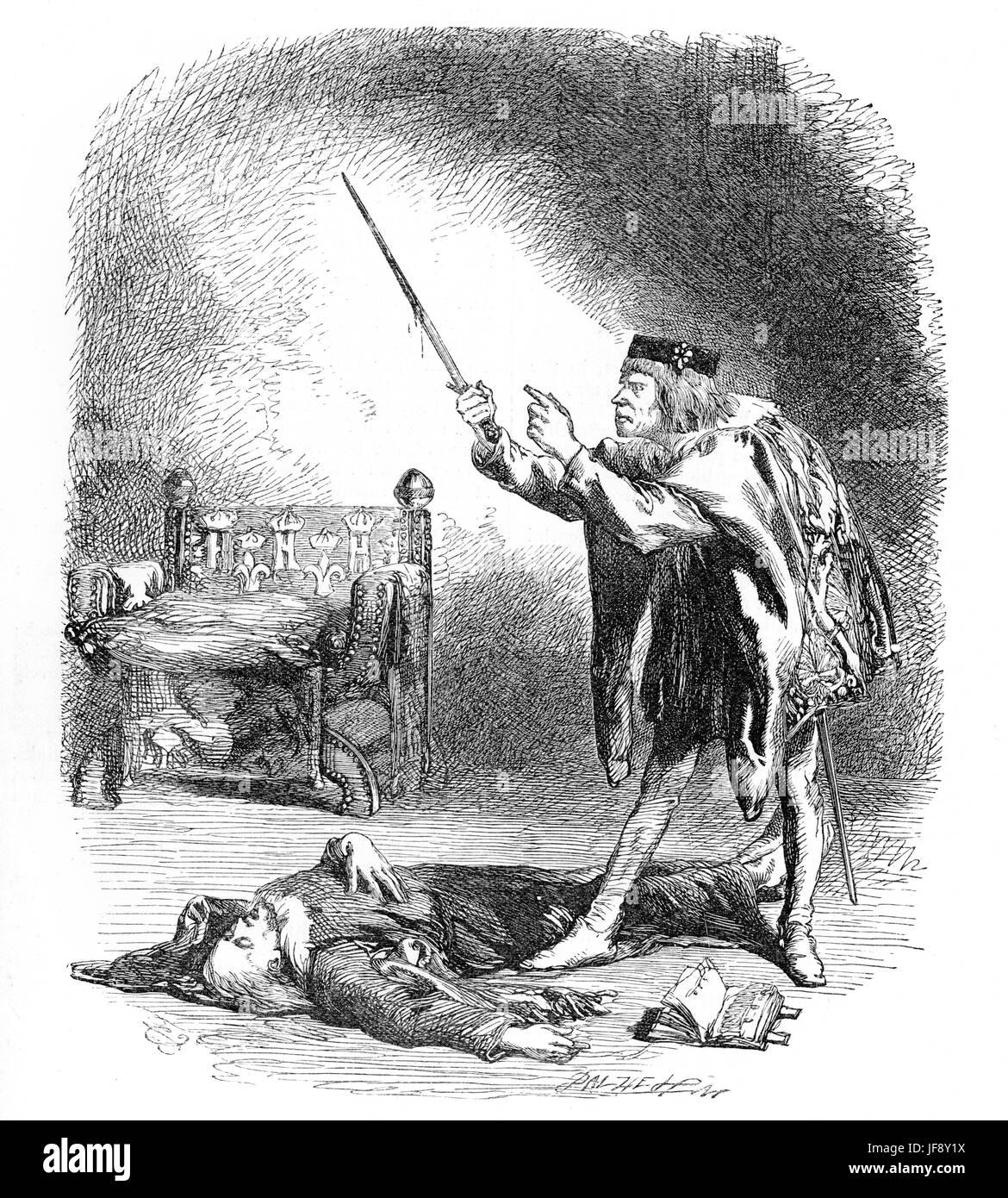 Enrico VI PARTE III, Play by William Shakespeare (26 Aprile 1564 - 23 Aprile 1616). Atto 5 scena 6, Gloucester omicidi re Henry. Illustrazione da Sir John Gilbert RA (21 luglio 1817 - 5 ottobre 1897), incisa da Dalziel Foto Stock