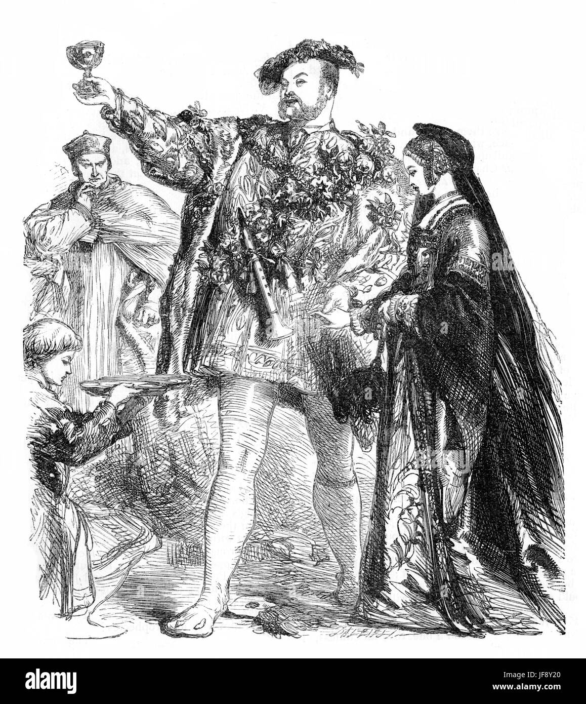 Henry VIII, Play by William Shakespeare (26 Aprile 1564 - 23 Aprile 1616). Atto 1 scena 4, Re Enrico e Anne Boleyn. Illustrazione da Sir John Gilbert RA (21 luglio 1817 - 5 ottobre 1897), incisa da Dalziel Foto Stock