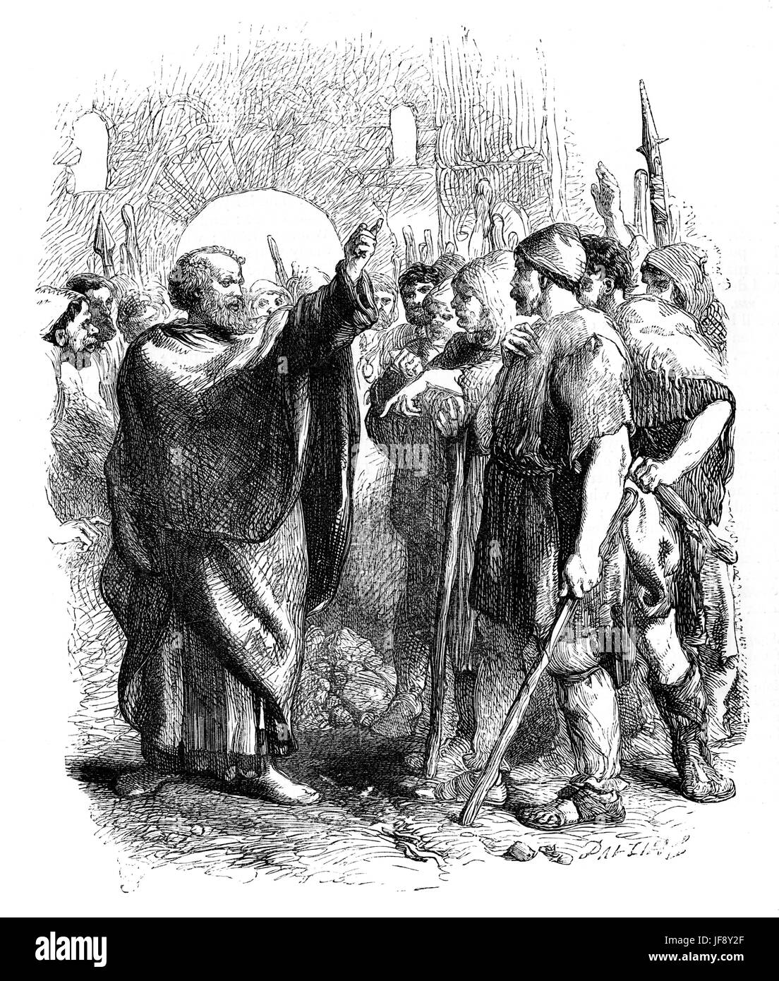 Coriolanus, Play by William Shakespeare (26 Aprile 1564 - 23 Aprile 1616). Atto 1 scena 1, Menenius Aggrippa risolve una compagnia di mutinous cittadini romani. Illustrazione da Sir John Gilbert RA (21 luglio 1817 - 5 ottobre 1897), incisa da Dalziel Foto Stock