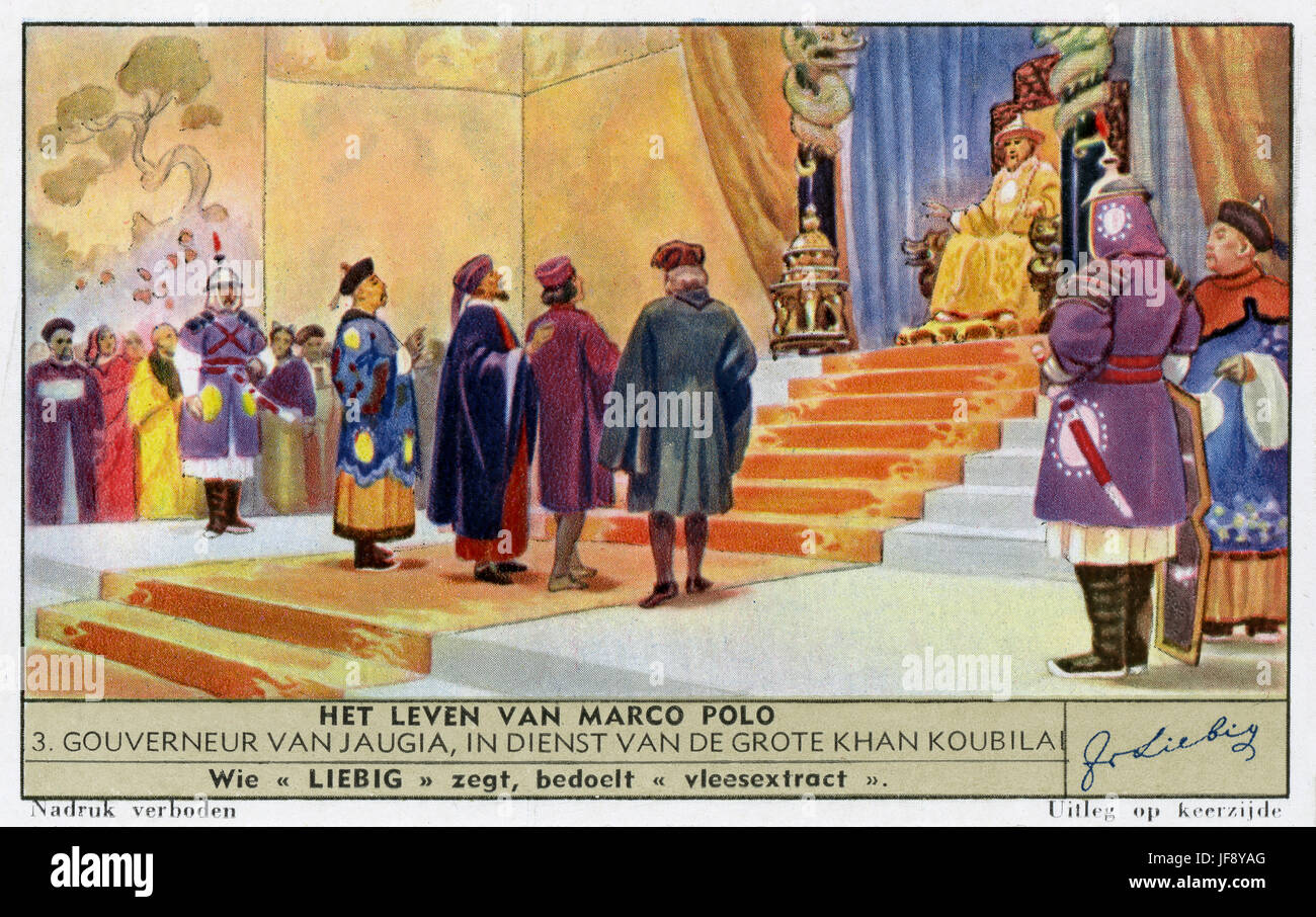 Marco Polo (1254 - 8 gennaio 1324), esploratore veneziano, come un funzionario governativo di Kublai Khan. Liebig collezionisti card, 1941 Foto Stock