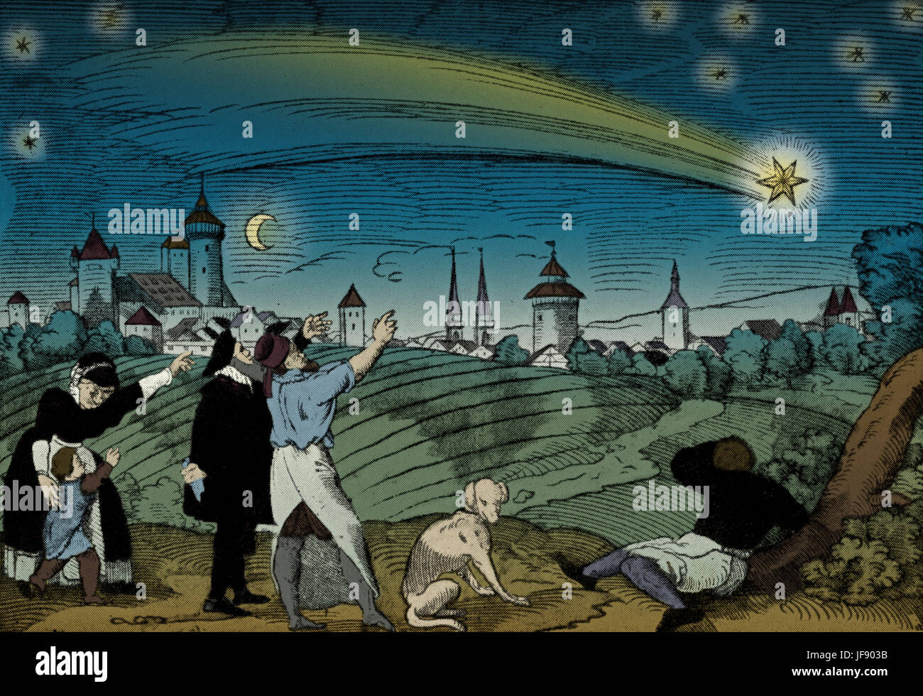 La grande cometa del 1577 passò vicino alla terra ed era stato visto da persone di tutta Europa. Da Tycho Brahe 's osservazioni della cometa il 13 novembre 1577 egli è stato in grado di scoprire che le comete e oggetti simili travel sopra l'atmosfera della terra. Foto Stock