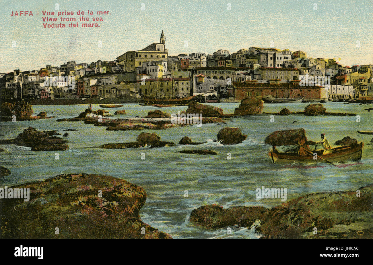Jaffa, Yafo ( Japho / Giaffa) antica città portuale in Israele. Jaffa è famosa per la sua associazione con le storie bibliche di Giona, Salomone e San Pietro; miti greci di Andromeda e Perseo. Crociate Foto Stock