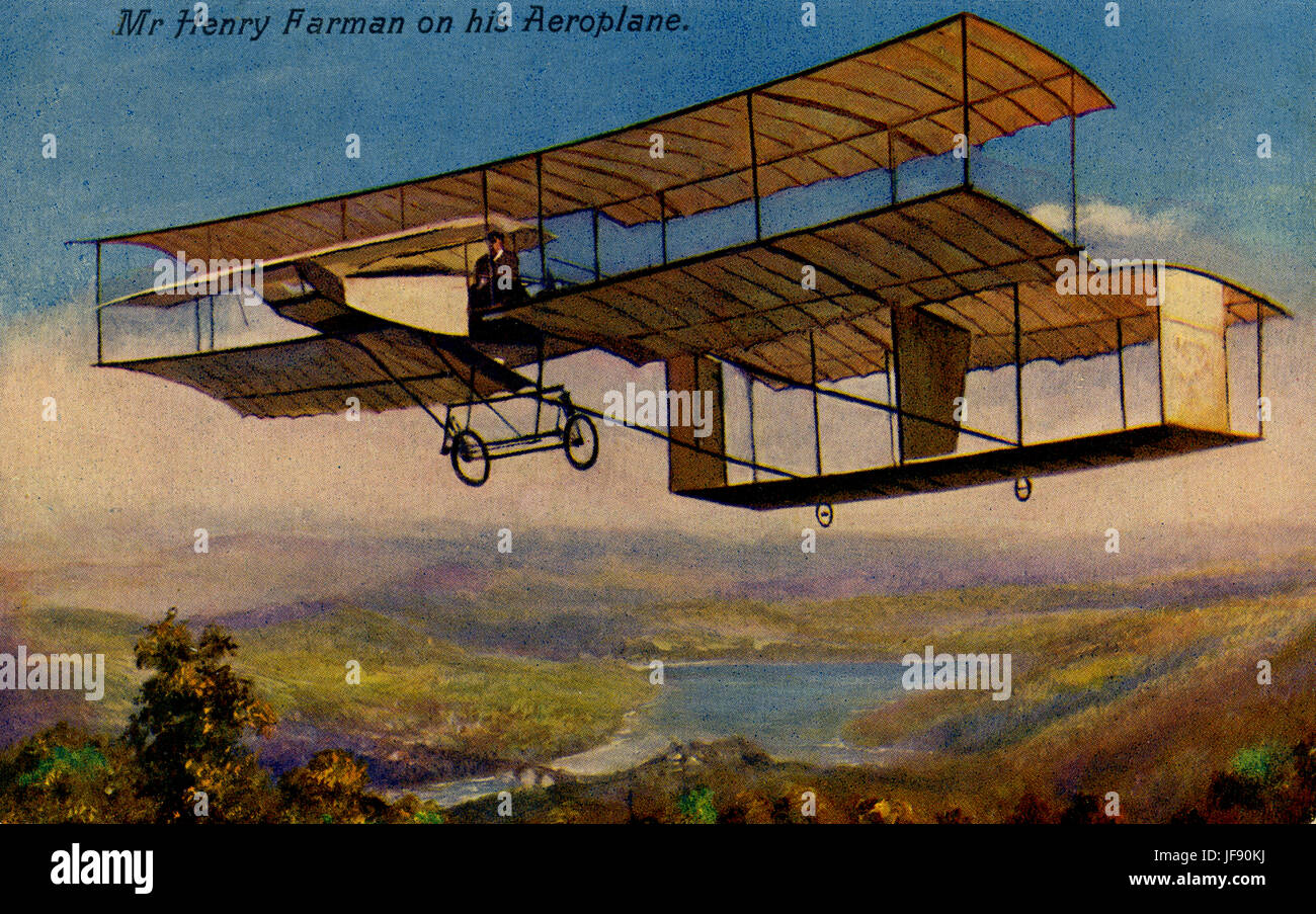 Farman aereo, piano progettato da aviatore anglo-francese Henry () Henri Farman, nei primi anni del XX secolo. Foto Stock