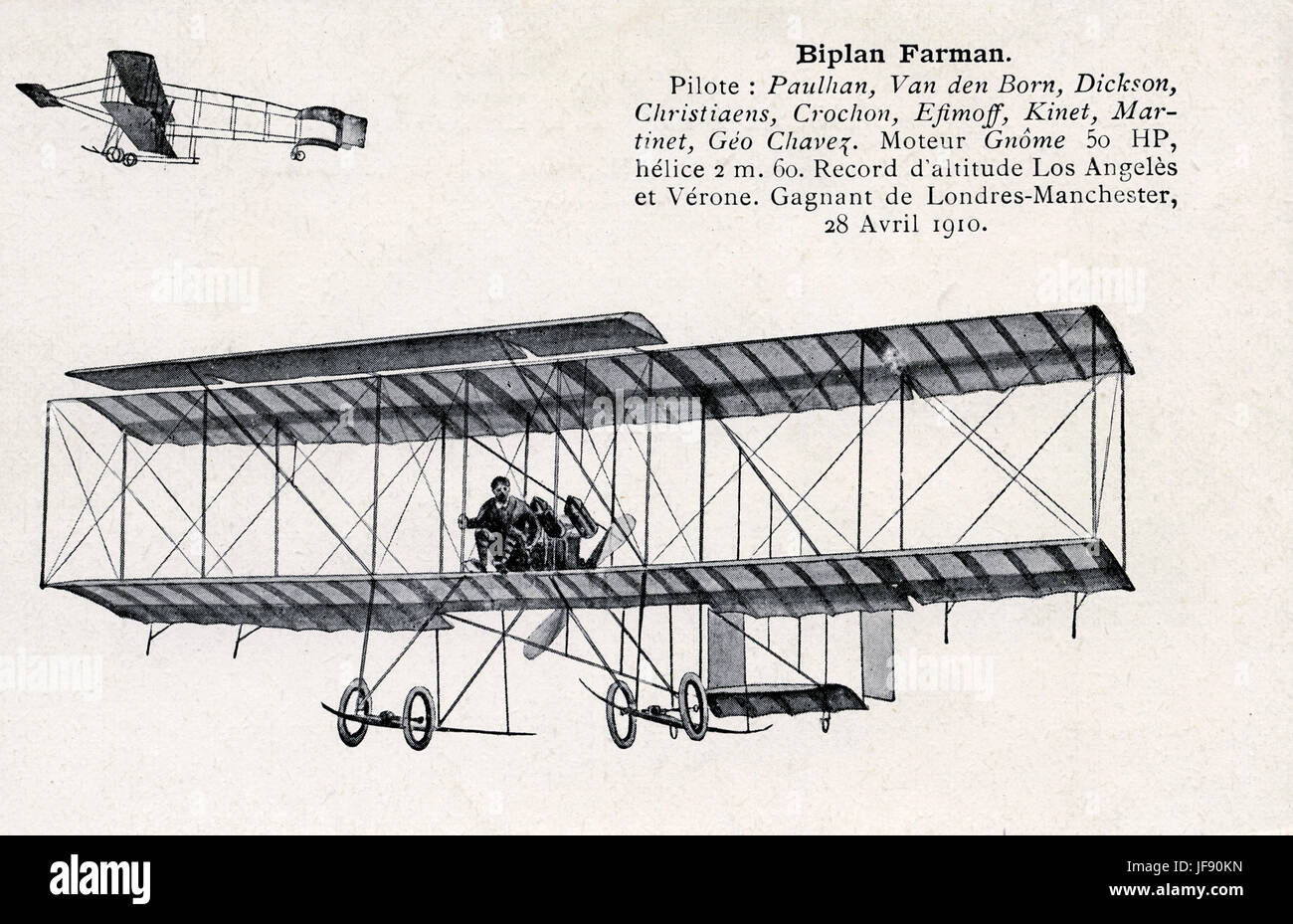 Farman aeroplano / biplano, piano progettato da aviatore anglo-francese Henry () Henri Farman, nei primi anni del XX secolo. Foto Stock