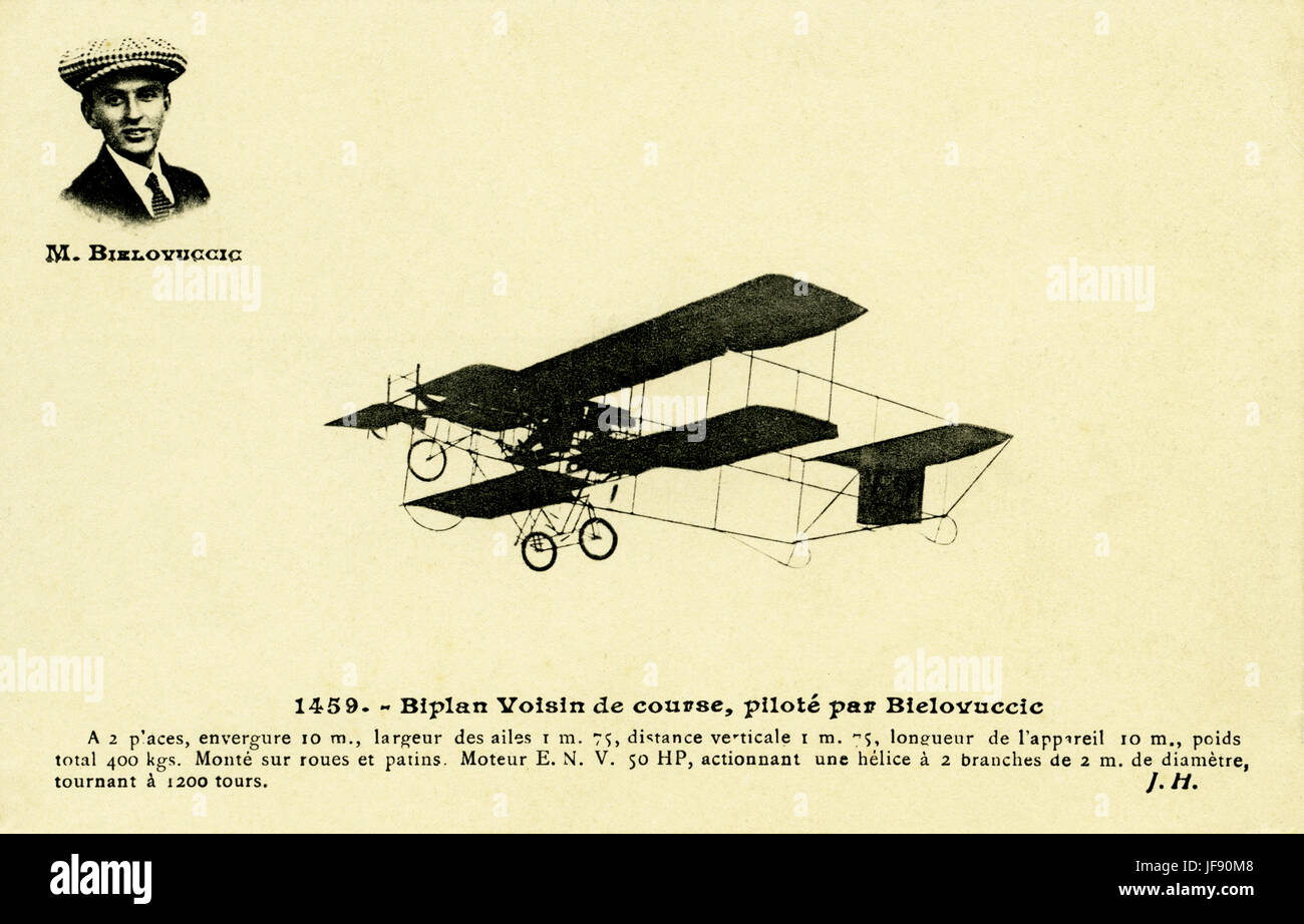 Juan Bielovucic (30 luglio 1889 - 14 gennaio 1949), aviatore peruviano di francese e di discesa croato, battenti la sua 1459 Voisin biplano, nei primi anni del XX secolo Foto Stock