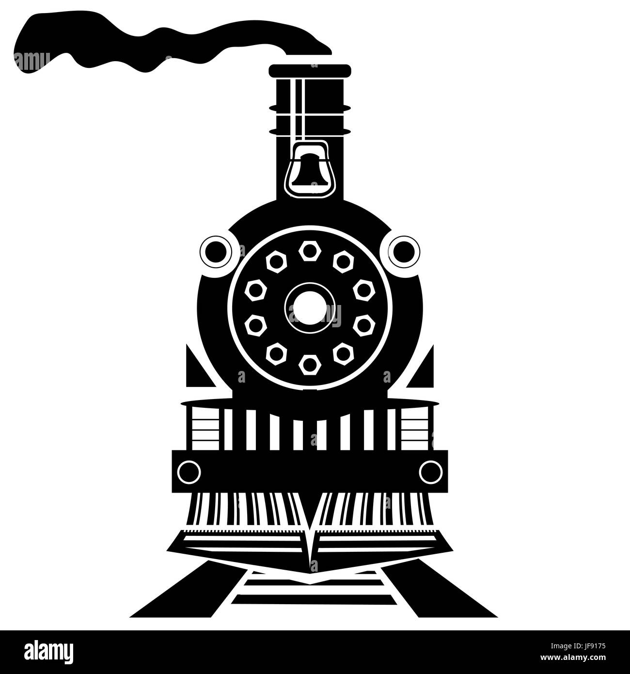 Il vecchio treno Silhouette isolato su bianco Backgroound Illustrazione Vettoriale