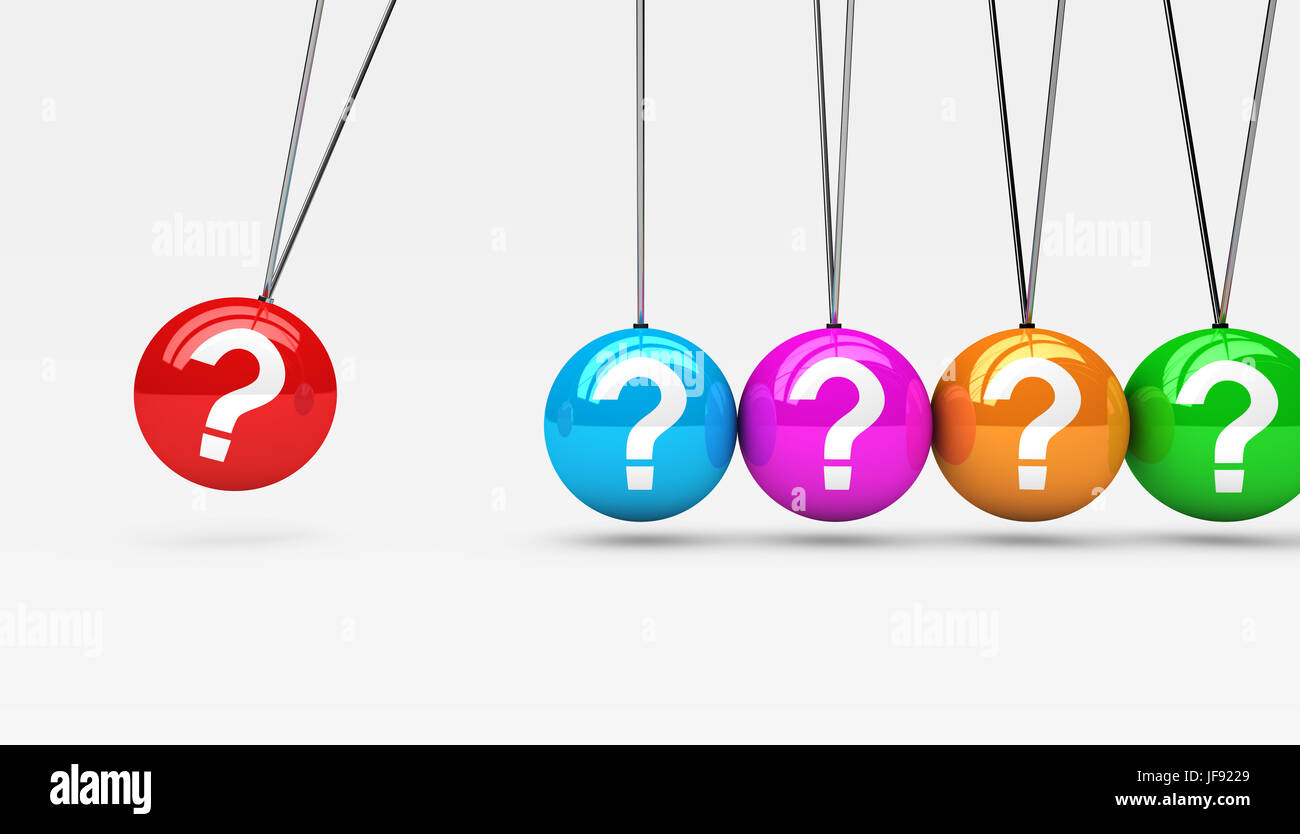 Punto interrogativo e icona di sfere colorate assistenza clienti domande concetto 3D'illustrazione. Foto Stock