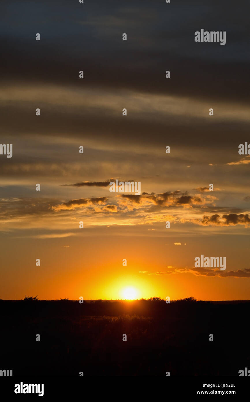 Paesaggio verticale con il sole di setting Foto Stock