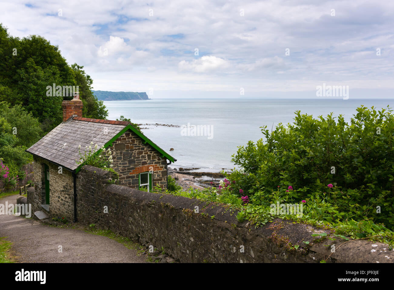 Bucks Mills cabina, il rifugio di artisti nel villaggio costiero di Buck mulini dell ultimo utilizzato da Judith Ackland e Maria Stella Edwards e ora di proprietà del National Trust. North Devon, Inghilterra Foto Stock