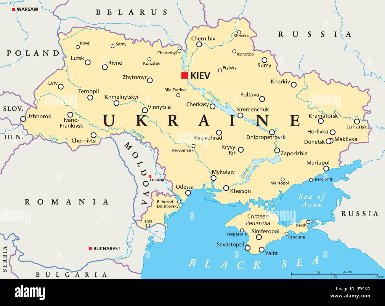Ucraina Mappa Politico Illustrazione Vettoriale