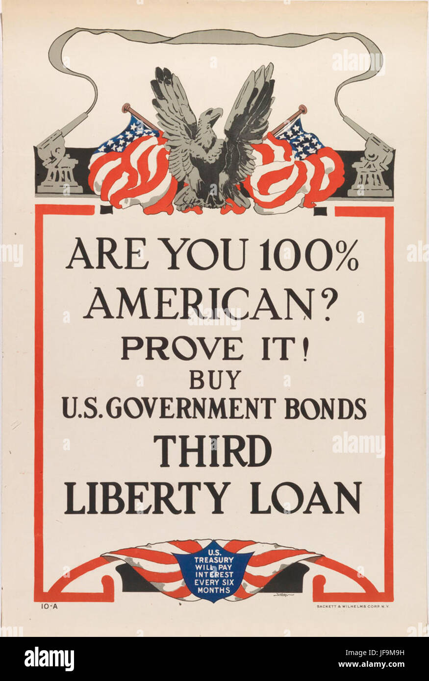 Un manifesto di propaganda della prima guerra mondiale che chiede al pubblico se sono pienamente impegnati a sostenere l'America attraverso Liberty Bonds. Foto Stock