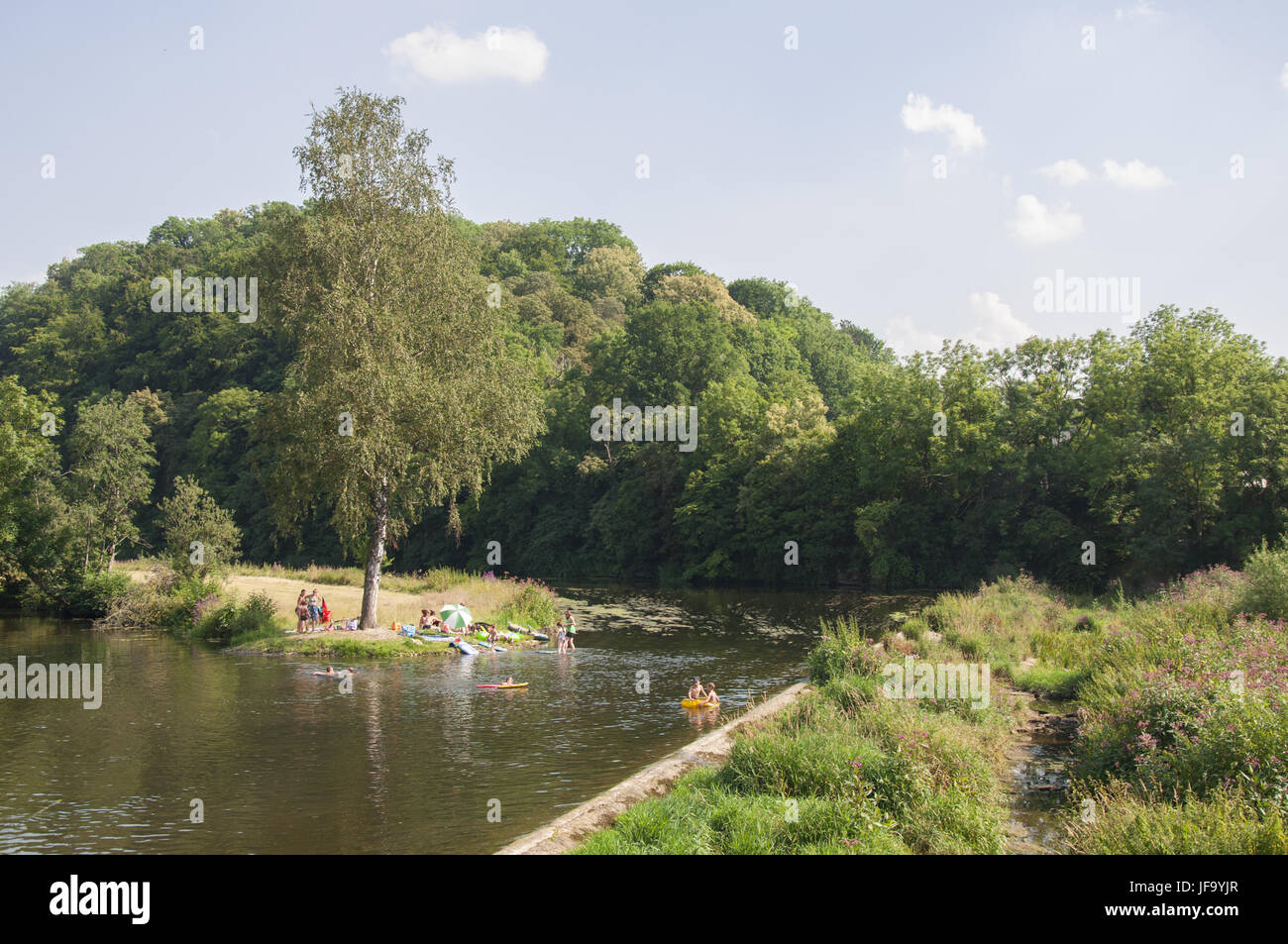 Fiume Jagst vicino a Kirchberg, Germania Foto Stock