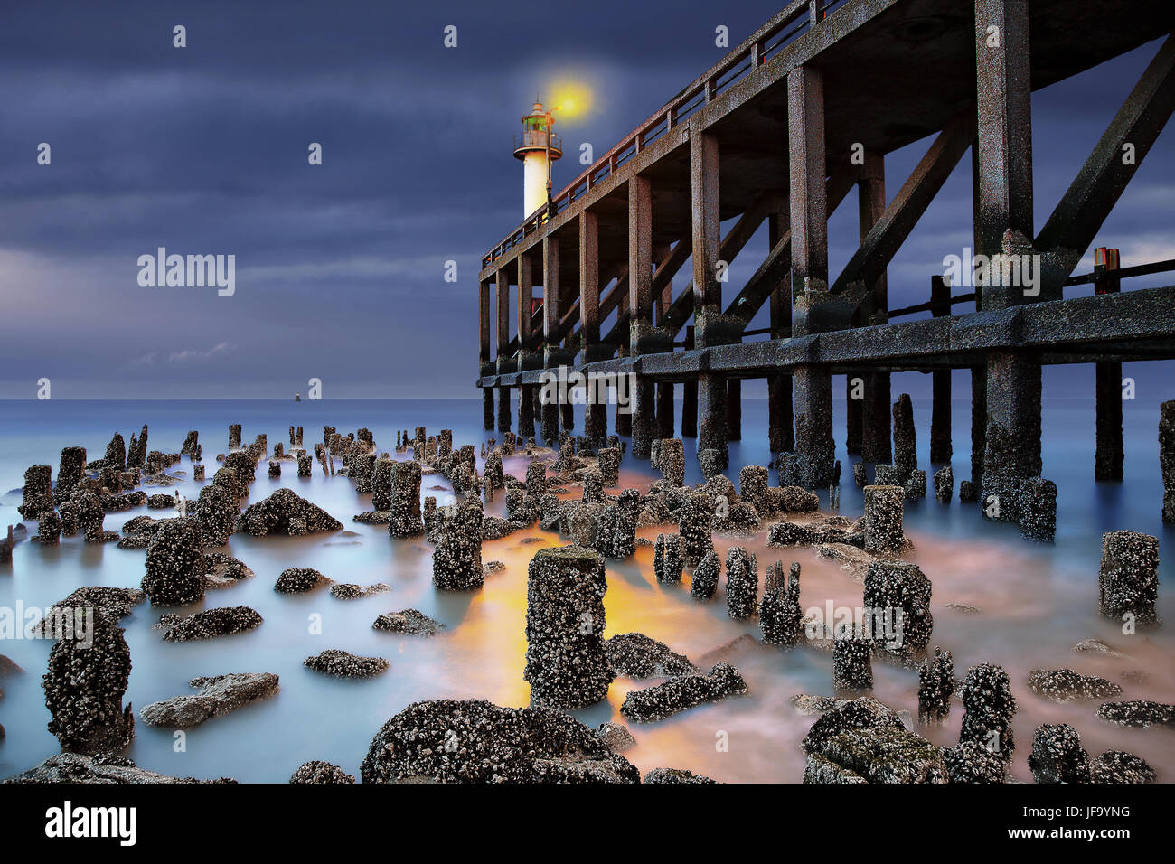 Faro di Blankenberge, Fiandre, in Belgio Foto Stock