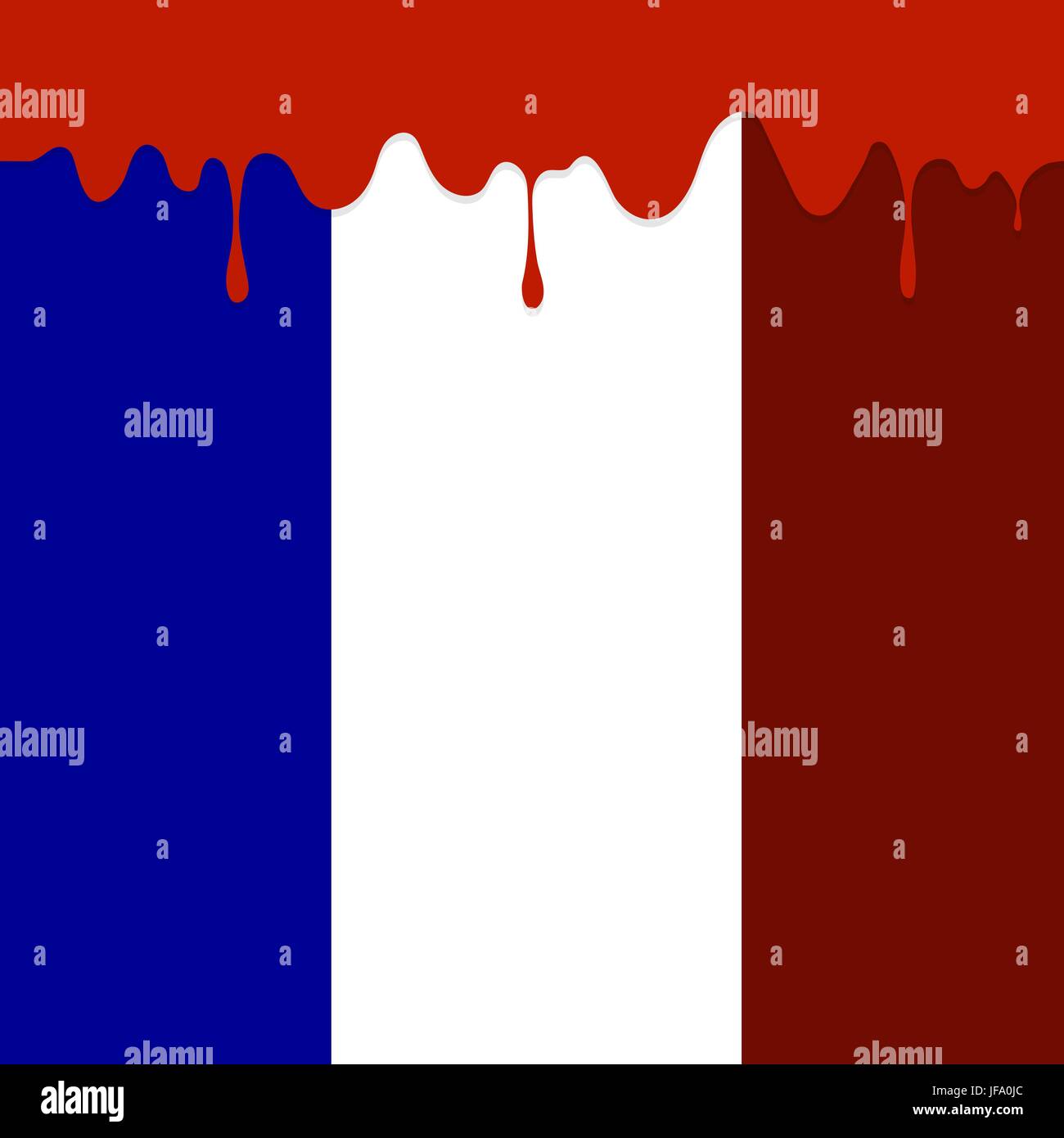 Bandiera della Francia e Spruzzi di sangue. Il sangue scorre verso il basso la bandiera francese Illustrazione Vettoriale