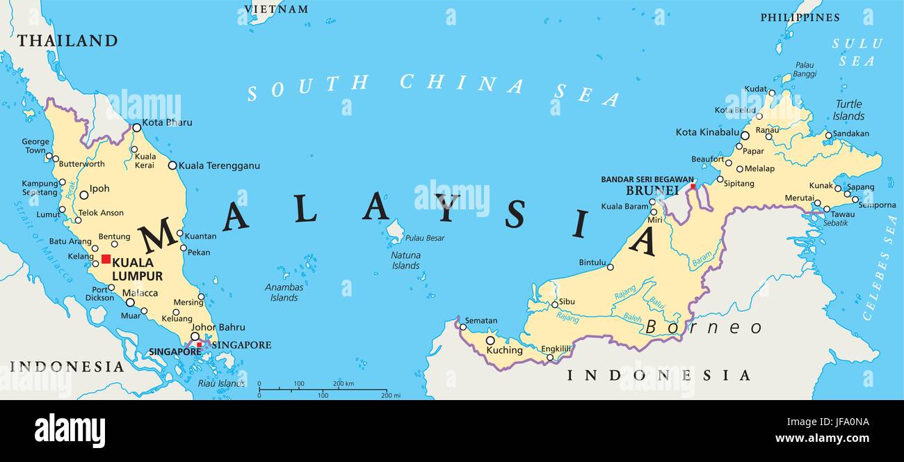 Malaysia Mappa Politico Illustrazione Vettoriale