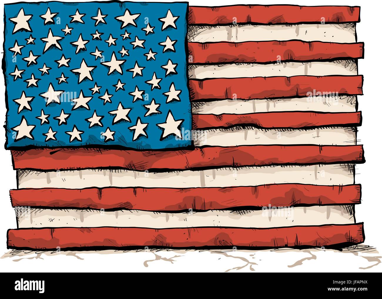 Un cartoon irregolare di una bandiera degli Stati Uniti d'America. Illustrazione Vettoriale