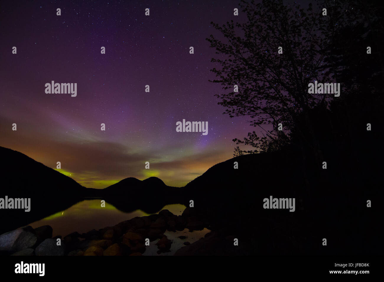 Jordan Pond Aurora Foto Stock