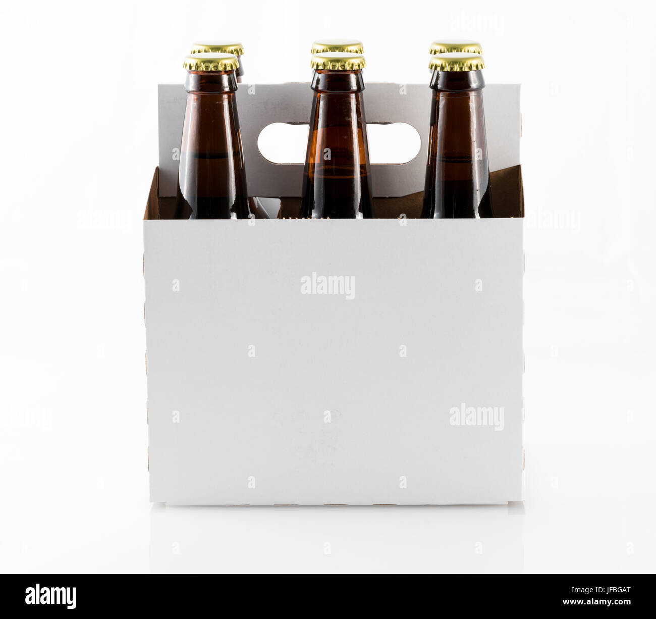 Sei bottiglie di birra nel vettore di cartone Foto Stock